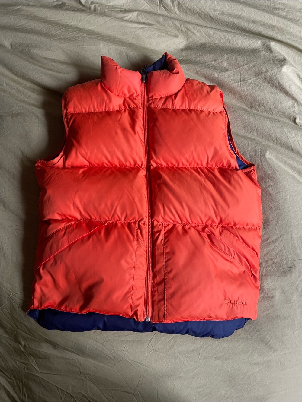 L.L. Bean Reversible Bright Orange and Blue Puffer Vest